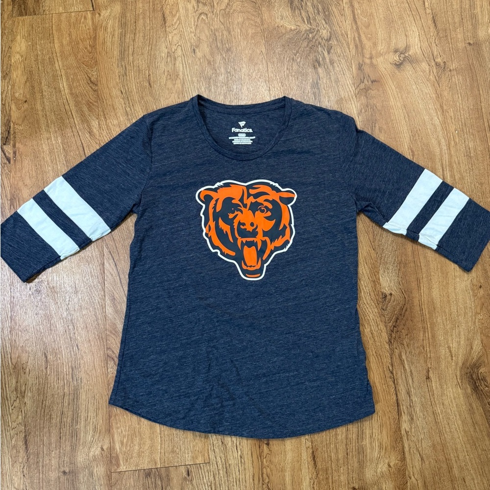 Chicago Bears Fanatics Women’s Medium M 3/4 Sleeve T-Shirt Navy & Orange